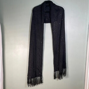 COURAGE.B winter knit scarf black sequins with fringe edges black sparkle NWT